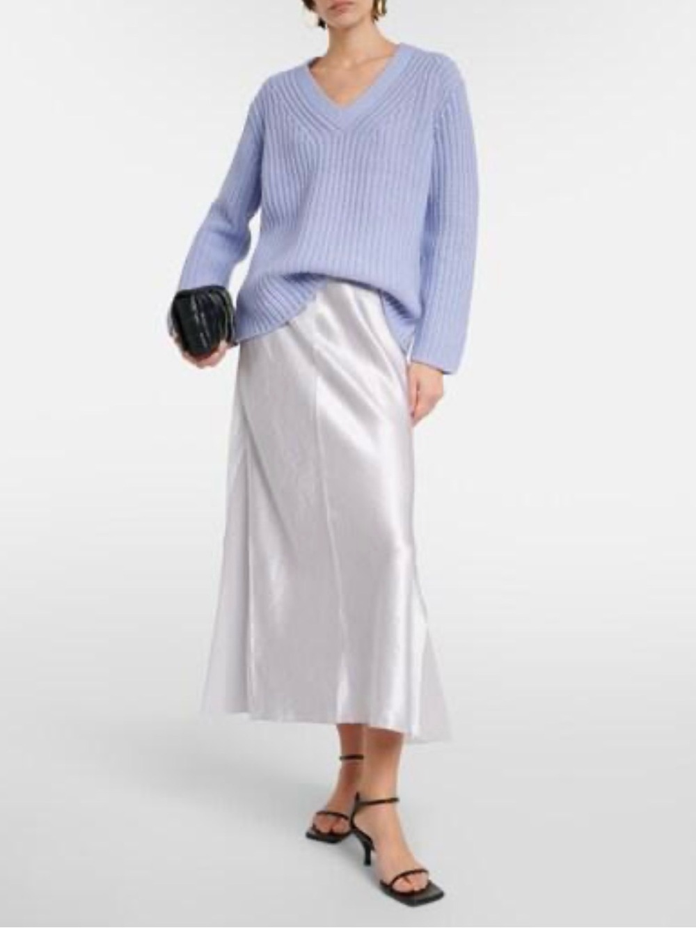 VINCE womens Sky Granite Chunky Shaker Stitch Wool Cashmere Sweater size M $445